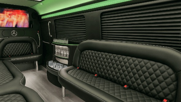 Interior of Charter Bus Company Alhambra's 14 Passenger Sprinter Limousine in Alhambra