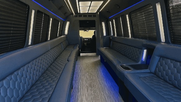 Interior of Charter Bus Company Los Angeles's 25 Passenger Party Bus in Los Angeles