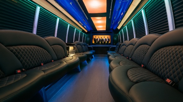 Interior of Charter Bus Company Los Angeles's 28 Passenger Party Bus in Los Angeles