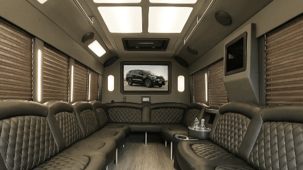 Interior of Charter Bus Company Glendale's 40 Passenger Party Bus in Glendale